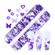 Nail Sequins ~ Purple Heart Butterfly Flower Mixed Shape Flakes for Nails Crafts