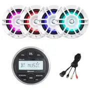 JBL Marine Bluetooth Receiver, 4x 6.5" 300W LED Boat White Speakers, USB Adapter