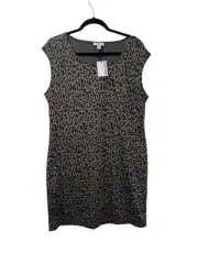 NWT Women's Nine West Leopard Animal Print Tank Stretch Midi Stretch Dress Sz XL