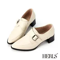 在飛比找momo購物網優惠-【HERLS】孟克鞋-全真皮單釦尖頭粗跟孟克鞋(米白色)