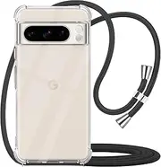 Yespure Crossbody Case for Google Pixel 8 Pro Clear for Pixel 8 Pro with Adjustable Neck Lanyard Strap Transparent Soft TPU Anti-Yellowing Shockproof Protection Phone Cover 2023 - Black