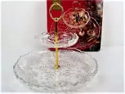 MIKASA Crystal Snowflake 2 Tier Handled Crystal Tidbit Serving Plate Tray