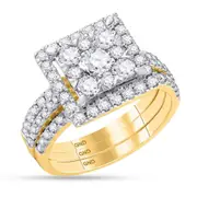 14k Yellow Gold Round Diamond Square Bridal Wedding Ring Set 2 Cttw