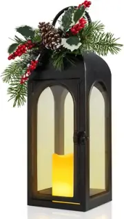 Chrismtas Outdoor Lantern Large, 15.5“ Battery Large Xmas Lanterns with Flamessl