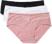[Warner's] Women's Blissful Benefits Dig-Free Comfort Waist with Lace Cotton Hipster 3-Pack Ru2263w, Sunset Blush/White/Black