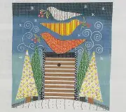 Hand painted Needlepoint canvas Ewe Eye Calico Birds 18ct 9 x 9 whimsical folk