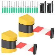 2Pcs Wall Mount Band Barrier, 16.4 Ft Black Yellow Case Red White Belt