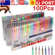 100x Premium Glitter Gel Pens Metallic Neon Ink Craft Adult Colouring Draw Set