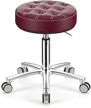 Round Rolling Stool with Leather Swivel Height Adjustment Spa Drafting Salon Tattoo Work Office Stool Small Task Chair with Wheels.,Antistuck Hairred KeYJ