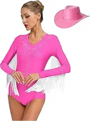[TiaoBug] Women Rhinestones Latin Dance Leotard Sets with Hat Ballroom Tango Salsa Dancing Costume