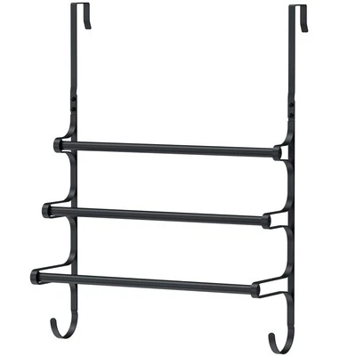 Over The Door Towel Rack for Bathroom Triple Storage Holder with Hooks (Matte