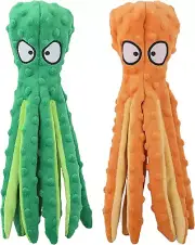 Squeaky Toys for Dogs, 2 Pack No Plush Stuffing Octopus Crinkle Plush Pet Toys f
