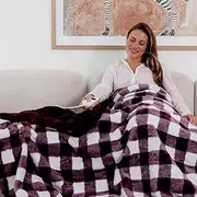 Dreamaker Gingham Plush Fleece & Warm Flannel Electric Heated Throw Blanket 200x180cm Machine Washable Soft Plush Reversible Snuggle Rug Energy Efficient Overheat Protection 9 Heat Settings - Cherry