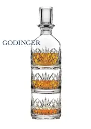 Godinger Lead Free Crystal Stackable Whiskey Decanter + Glasses Dublin 3 pc set