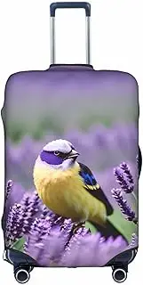 [Pvinnk] Bird in Purple Lavender Floral Flowers Print Protective Luggage Cover Elastic Washable Suitcase Protector Travel Gear Protector, White, Large