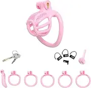 Male Chastity Lock Penis Cage - Yithuet Cobra 4 Stylish Honeycomb Chastity Device Cock Cage 3D Printed Resin Chastity Cage with 5 Sizes Rings and Invisible Lock and Catheter (Pink, XS)