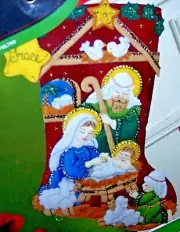 Bucilla New NATIVITY Felt Christmas Stocking Kit Jesus Manger Discontinued 18"FD