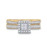 14k Yellow Gold Princess Diamond Halo Bridal Wedding Ring Set 1/2 Cttw