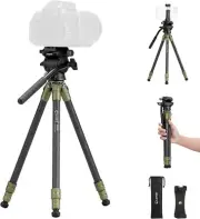 Cayer CH10L Carbon Fiber Tripod w/ S1 Mini Fluid Head 28" Compact Desktop Stand
