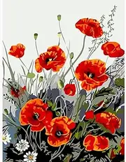Miairivy Paint by Numbers Kit for Adults Beginner, DIY Color by Number Set on Canvas, Extremely Creative Acrylic Oil Paintings Crafts, Gifts, Home Wall Decor - Red Poppy Flowers 4 (12 X 16 inches)