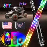 2PCS 3FT RGB LED Whip Light, Remote & App Control W/Diy Chasing Patterns Stop Tu