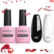 AIMEILI Soak Off UV LED Gel Nail Polish - Blackpool + White (011+007) 10Ml