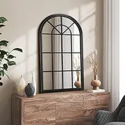 [OIKITURE] Arched Window Mirror 76 x 51cm Wall Mirror Home Decorative for Living Room Entryway Hallway Black