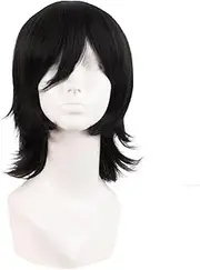 MapofBeauty 14 Inch/35 cm Short Cosplay Wolf Tail Synthetic Side Bangs Party Wig (Black)