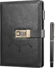 Black Journal with Lock, Refillable Faux Leather Lock Diary Notebook Planner Org