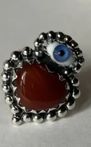 925 Sterling Silver Evil Eye & Red Coral Ring Protection & Style