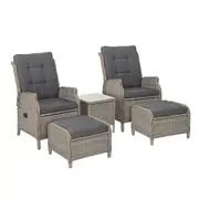 5 Piece Elizabeth Wicker Recliner Chairs and Table Package with Ottomans (Grey)