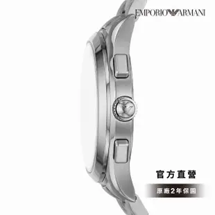 【EMPORIO ARMANI 官方直營】Paolo 經典義式三眼手錶 銀色不鏽鋼錶帶 42MM AR11602