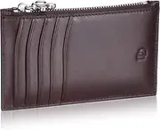 [HISCOW] Leather Slim Card Holder, Tiny Small Credit Card Wallet ID Case for Men & Women, Zippered Coffee, 5.12"H x 3.15"W, Business