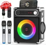 Karaoke Machine Bluetooth Speaker 2 Wireless Mics LED TF USB FM AUX REC Party