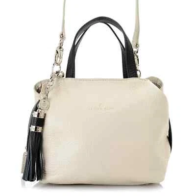 Celine Dion Collection "Mezzo" Pebbled Leather Tassel Detailed Satchel w/ Strap