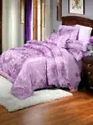 Luxury Satin Set 4Pc King Size Bed Sheet Duvet Cover Flower Purple Lace