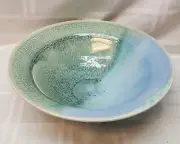 Large CRYSTALINE Glaze Studio Pottery Bowl Signed Oasis 99' Blue/Green