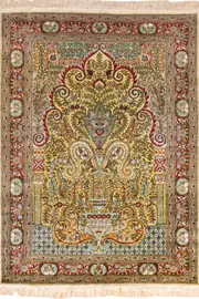 Hereke Medallion Hand Knotted Gold & Silk Rug by Cyrus Rugs