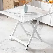 Hbluefat Folding Table, 27.56in Square Wood Dining Table, Portable Sofa Side Table, Snack Table, Picnic Table, Coffee End Table for Home Office, Small Spaces, Indoor/Outdoor (White Marble)