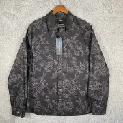 New True Religion Shirt Men Large Black Floral Pearl Long Sleeve Snap Button