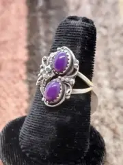 Navajo Size 6.5 Purple Onyx Silver Collectible Signed Native American Ring USA