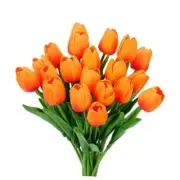 Artificial Tulips Flowers, 20 Pcs Real Touch Latex Fake 20 Packs Orangish