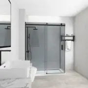 TINTED FRAMELESS ADJUSTABLE SQUARE BLACK SLIDING DOOR 10MM GLASS SHOWER SCREEN