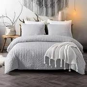 Luxury Seersucker Bedding Set Duvet Cover Sets with Pillow Cases 100% Cotton Hotel Quality White | Silver | Charcoal | Pink | Grey Quilt Covers Double King Super King Size (Silver Grey, Super King)