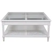 DA Polo Glass Top Square Coffee Table with Shelf â€“ White