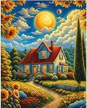 Landscape Paint by Numbers Kit for Adults, Spring Scenery Paint by Number on Canvas Without Frame, DIY Sunflower Oil Painting for Home Wall Decor(16x20inch)