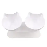 White Double Cat Bowl Pet Bowls Stand Dog Elevated Feeder Food Water Raised Lifted