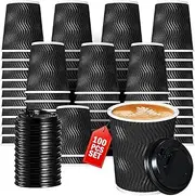 Vivva 8oz Disposable Coffee Cups with Lids (100 Pack) - to Go Paper Coffee Cups for Hot & Cold Beverages, Coffee, Tea, Hot Chocolate, Water, Juice - Eco Friendly Cups (Black)