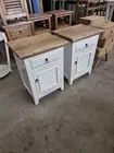 Pair of Hampton French provincial bedside tables white two tone timber clearance