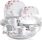 VEWEET Dinner Plate, Soup Plate, Salad Plate, Bowl Set (Annie Series), 30-Piece Ceramic Dinnerware Set, Ceramic, 30-Piece Annie, Annie